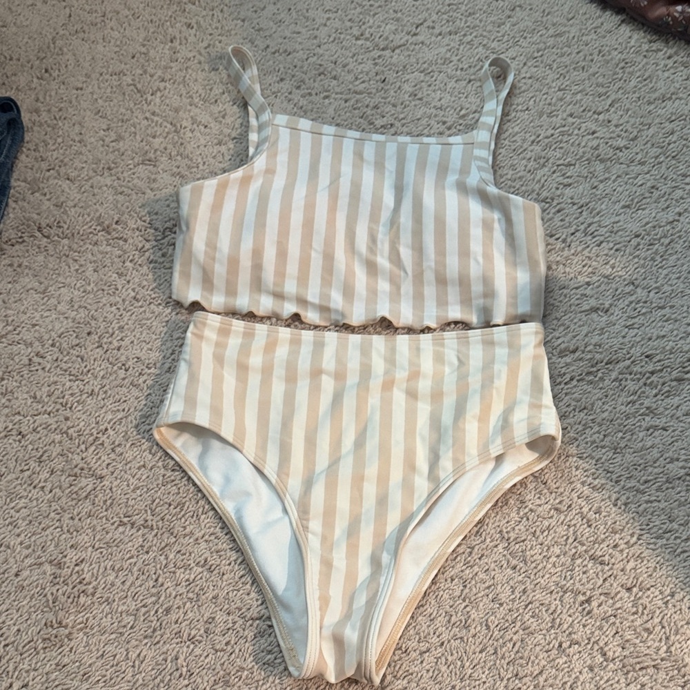 Hollister Beige and White Striped Bikini